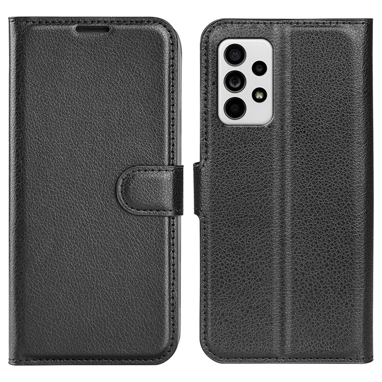 For Samsung Galaxy A33 5G Litchi Texture PU Leather Flip Stand Case Wallet Style Magnetic Clasp Protective Phone Cover - Black-Cellmalls