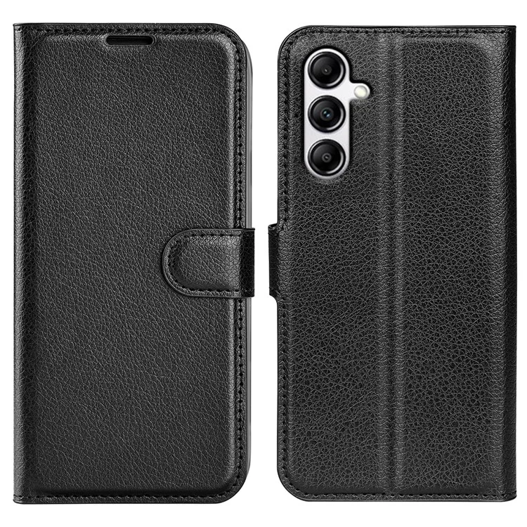 Shockproof Phone Case For Samsung Galaxy A34 5G Litchi Texture Flip Wallet Phone Cover with Stand - Black-Cellmalls