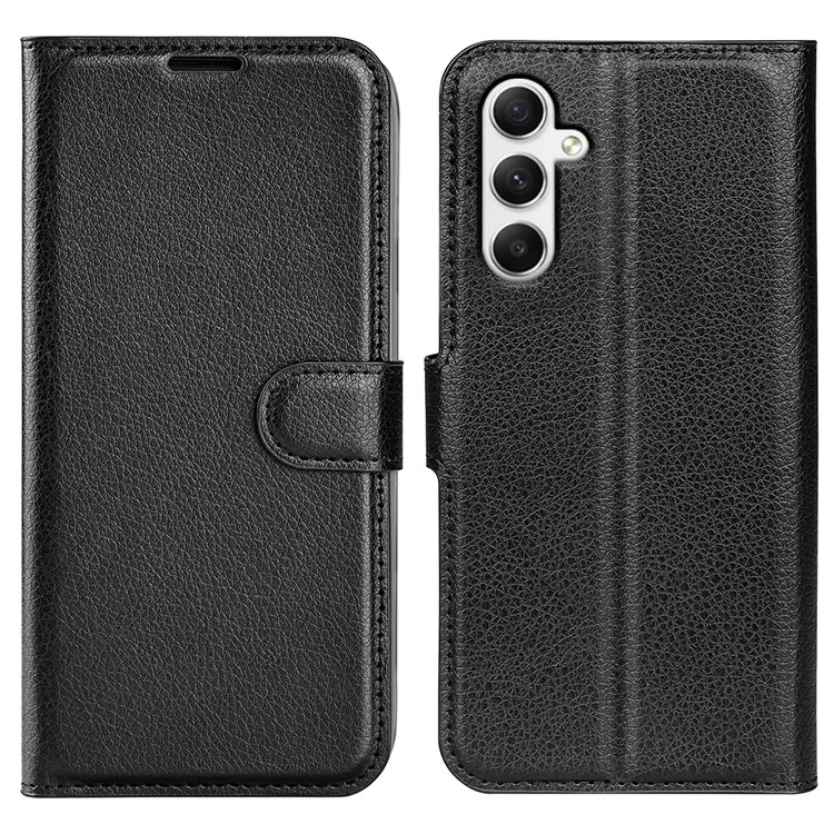 For Samsung Galaxy A35 5G Litchi Texture Wallet Case PU Leather Phone Stand Cover - Black-Cellmalls