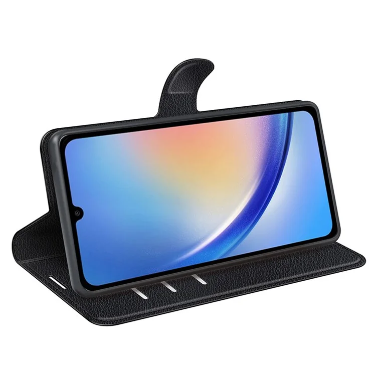 For Samsung Galaxy A35 5G Litchi Texture Wallet Case PU Leather Phone Stand Cover - Black-Cellmalls