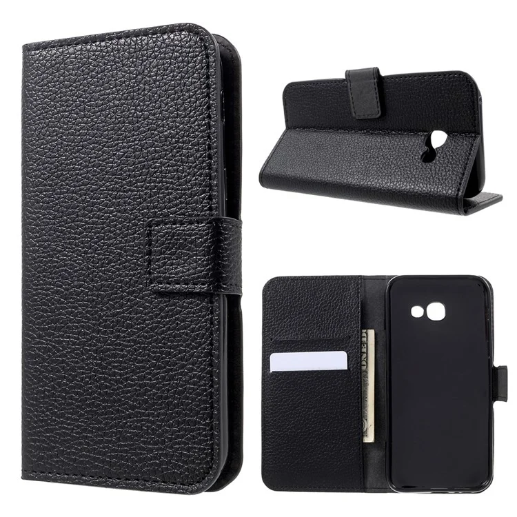 Flip Stand Magnetic Leather Wallet Phone Case for Samsung Galaxy A5 (2017) Litchi Texture - Black-Cellmalls