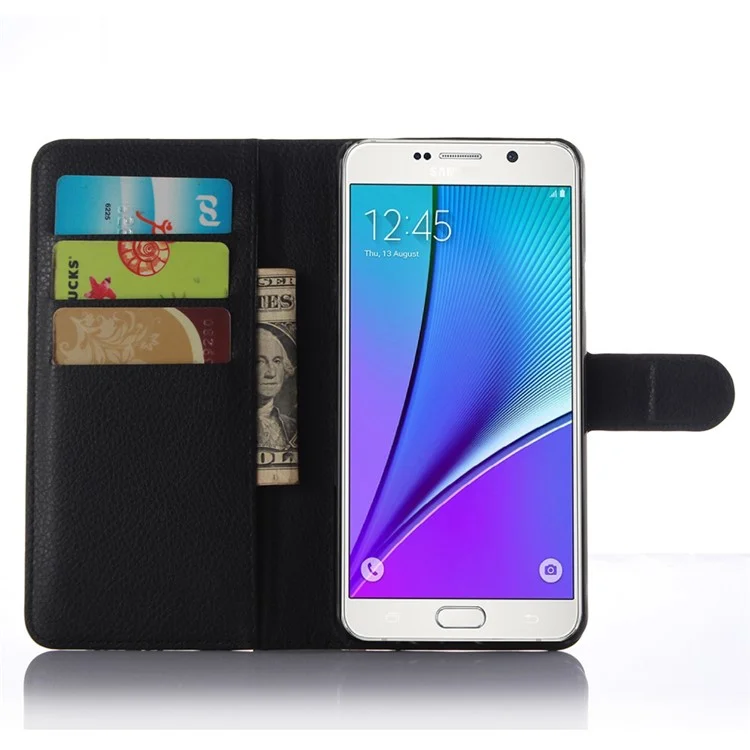 Litchi Leather Case Wallet for Samsung Galaxy A5 SM-A510F (2016) - Black-Cellmalls