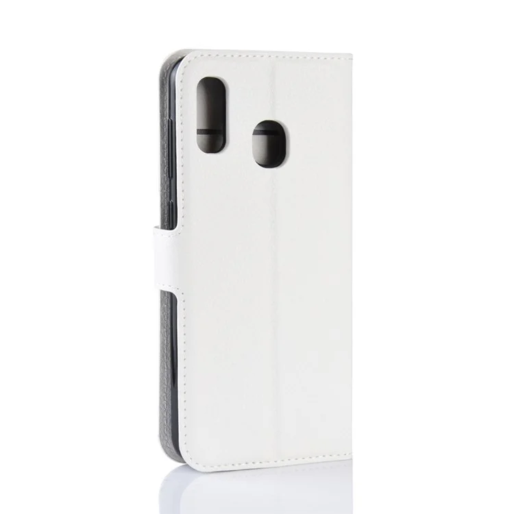 Litchi Skin PU Leather Phone Cover Shell with 3 Card Slots for Samsung Galaxy A40 Cell Phone Accessory - White-Cellmalls