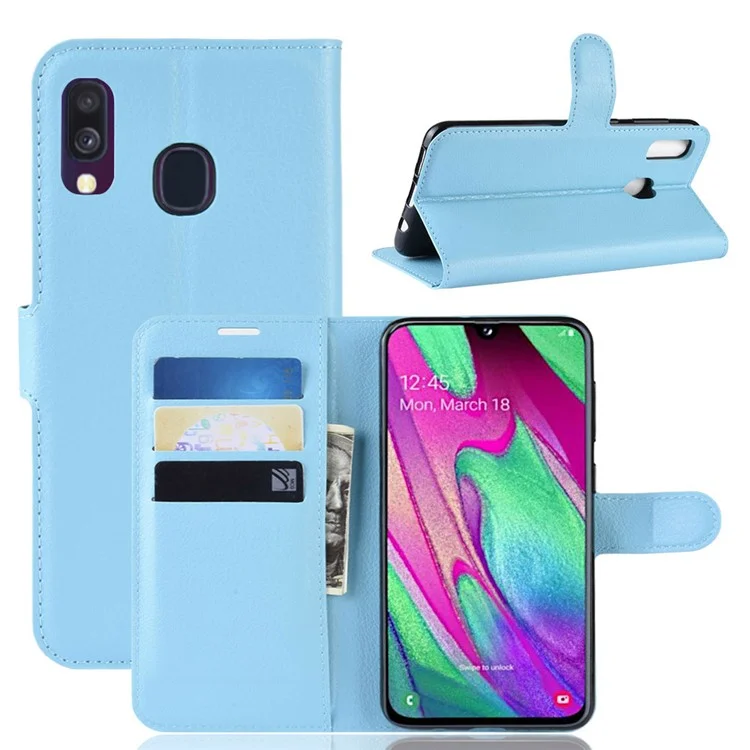 Litchi Skin PU Leather Phone Cover Shell with 3 Card Slots for Samsung Galaxy A40 Cell Phone Accessory - White-Cellmalls