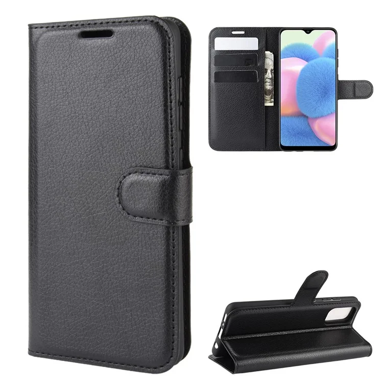 Litchi Texture PU Leather Magnetic Flip Stand Wallet Phone Case for Galaxy A41 (Global Version) - Black-Cellmalls