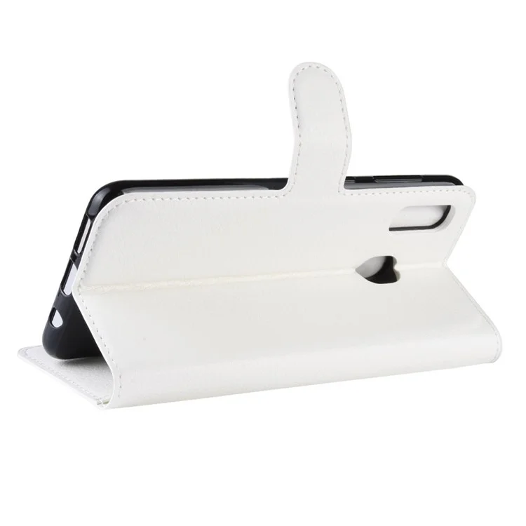 Litchi Skin PU Leather Phone Cover Shell with 3 Card Slots for Samsung Galaxy A40 Cell Phone Accessory - White-Cellmalls