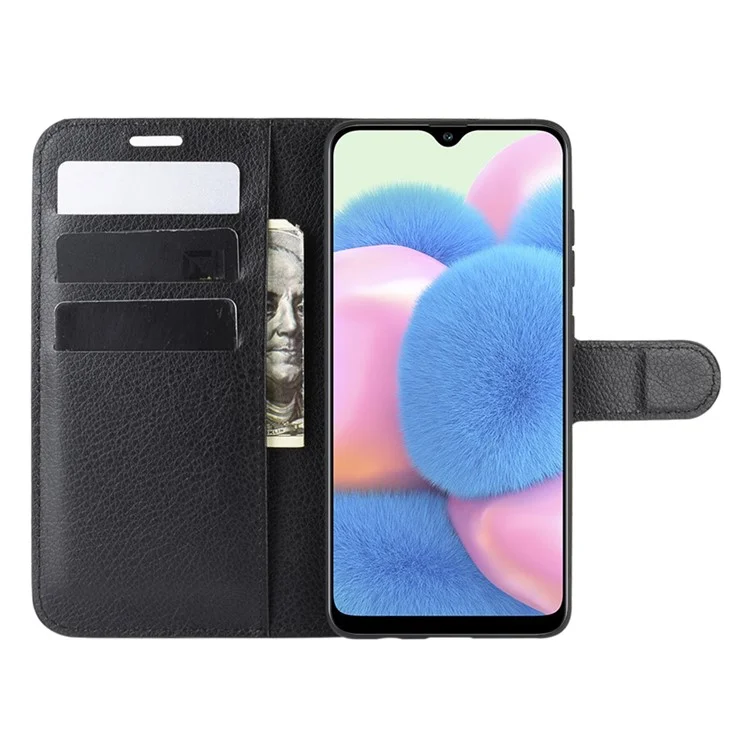 Litchi Texture PU Leather Magnetic Flip Stand Wallet Phone Case for Galaxy A41 (Global Version) - Black-Cellmalls