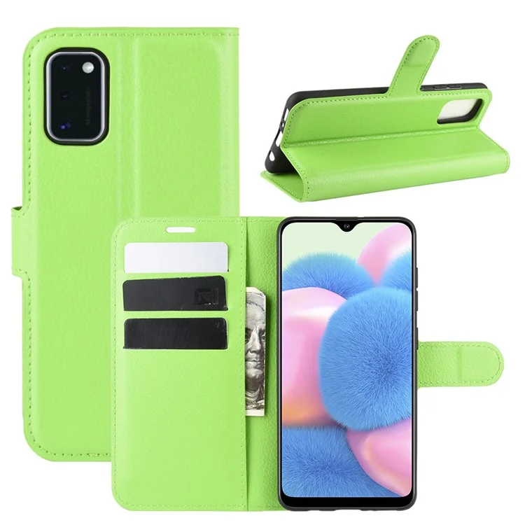 Litchi Texture PU Leather Magnetic Flip Stand Wallet Phone Case for Galaxy A41 (Global Version) - Black-Cellmalls