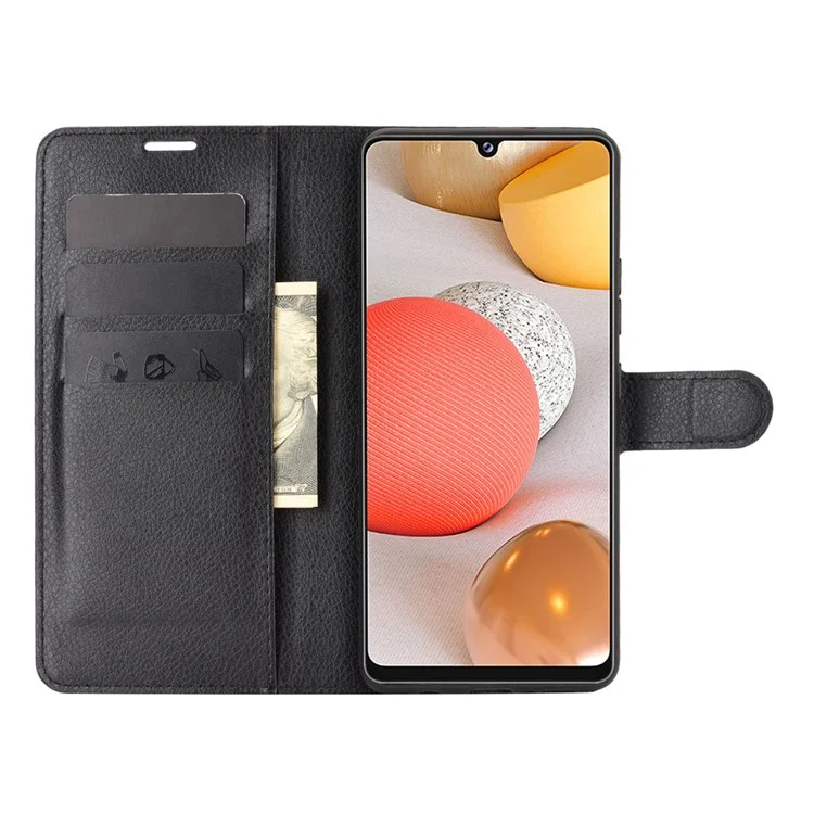 Litchi Texture Wallet Stand Leather Shell Protective Cover for Samsung Galaxy A42 5G - Black-Cellmalls