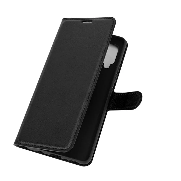 Litchi Texture Wallet Stand Leather Shell Protective Cover for Samsung Galaxy A42 5G - Black-Cellmalls