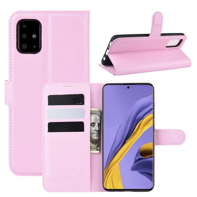 Litchi Skin PU Leather Wallet Phone Case Magnetic Closure Shockproof Flip Stand Cover for Samsung Galaxy A51 4G - White-Cellmalls