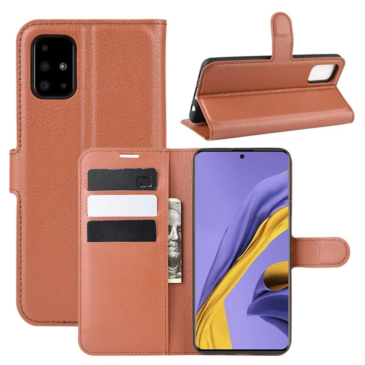 Litchi Skin PU Leather Wallet Phone Case Magnetic Closure Shockproof Flip Stand Cover for Samsung Galaxy A51 4G - White-Cellmalls
