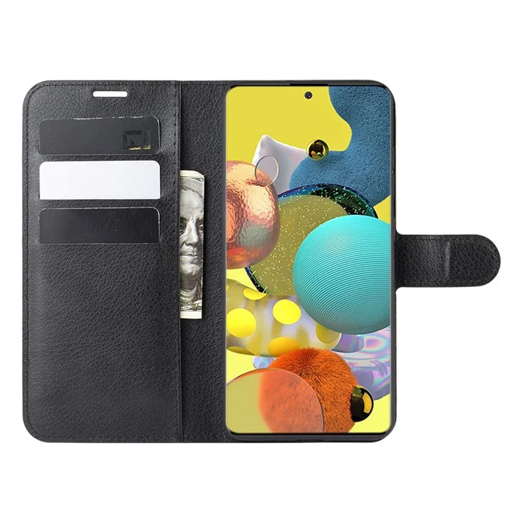 Litchi Surface with Wallet Leather Stand Case for Samsung Galaxy A51 5G SM-A516 - Black-Cellmalls