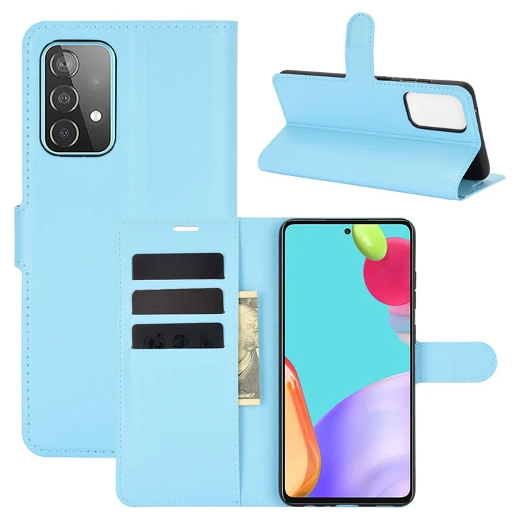 Litchi Texture Leather Wallet Stand Design Phone Cover for Samsung Galaxy A52 4G / 5G / A52s 5G - Blue-Cellmalls