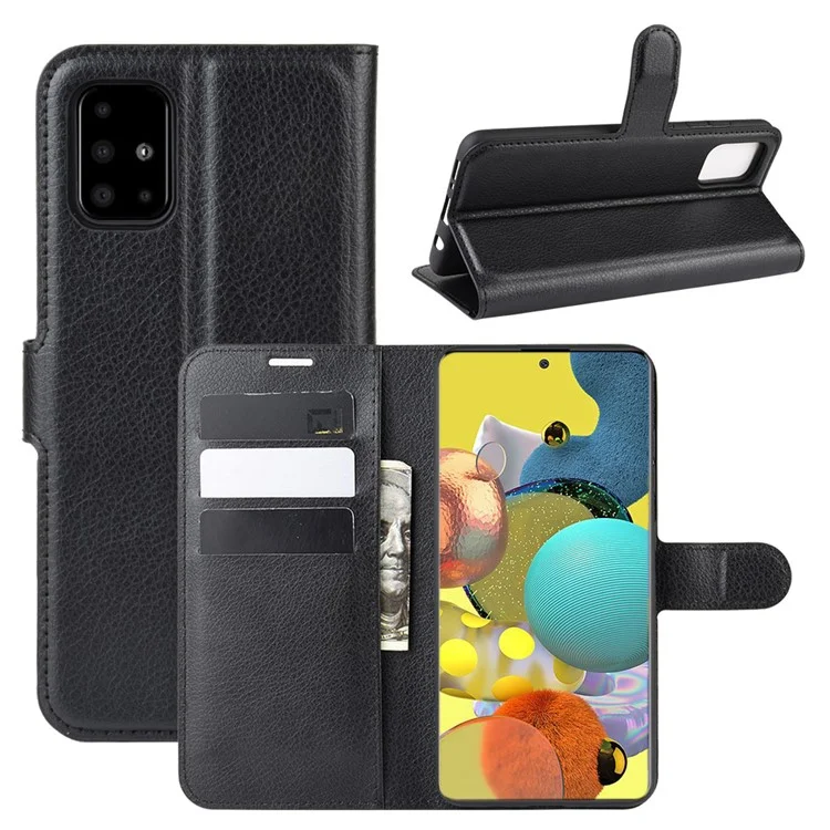 Litchi Surface with Wallet Leather Stand Case for Samsung Galaxy A51 5G SM-A516 - Black-Cellmalls