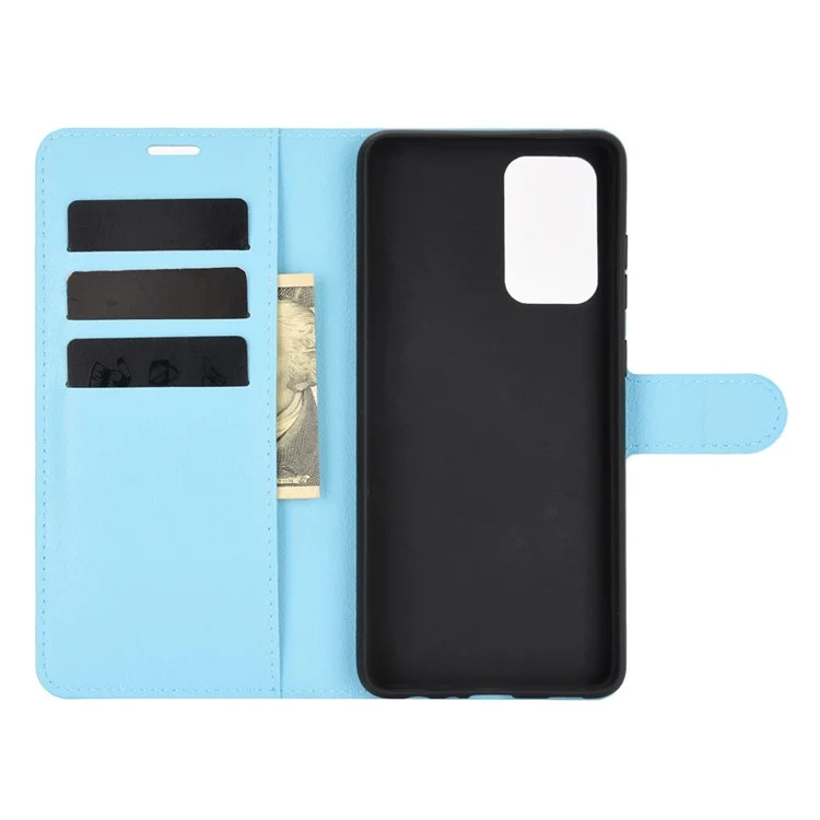Litchi Texture Leather Wallet Stand Design Phone Cover for Samsung Galaxy A52 4G / 5G / A52s 5G - Blue-Cellmalls