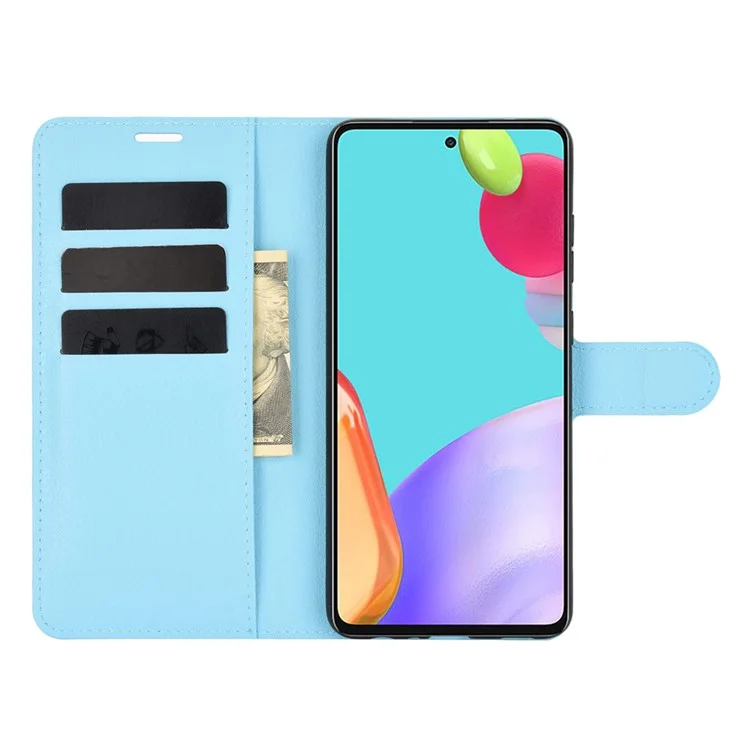 Litchi Texture Leather Wallet Stand Design Phone Cover for Samsung Galaxy A52 4G / 5G / A52s 5G - Blue-Cellmalls