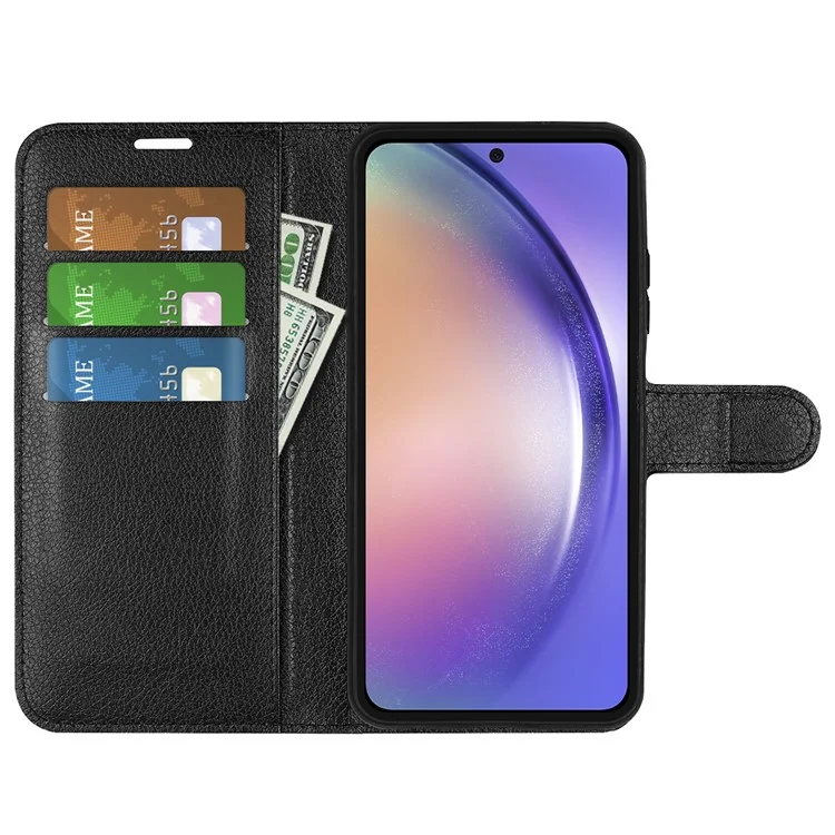 For Samsung Galaxy A55 5G Leather Litchi Texture Case Flip Wallet Phone Cover - Black-Cellmalls