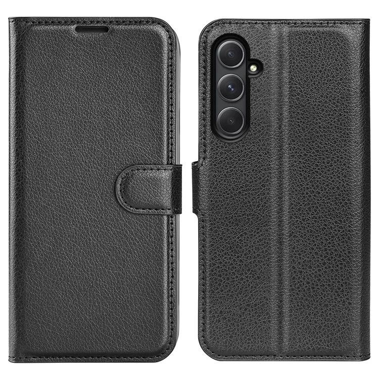 For Samsung Galaxy A55 5G Leather Litchi Texture Case Flip Wallet Phone Cover - Black-Cellmalls