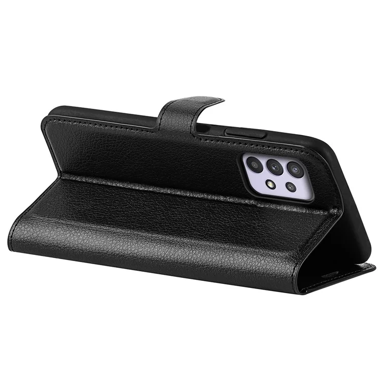 For Samsung Galaxy A53 5G Litchi Texture PU Leather Folio Case Magnetic Clasp Anti-scratch Phone Cover with Stand Wallet - Black-Cellmalls