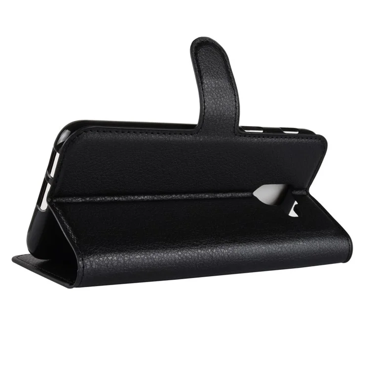 Litchi Skin Leather Wallet Case Phone Shell for Samsung Galaxy A6 (2018) Adjustable Stand Design Phone Accessory - Black-Cellmalls