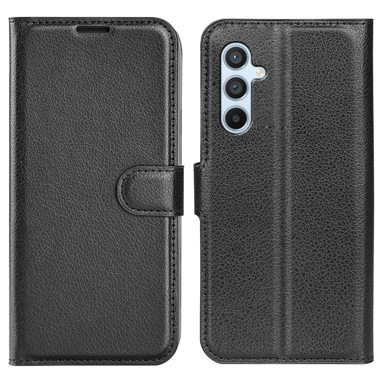 For Samsung Galaxy A54 5G Litchi Texture Anti-drop Cell Phone Cover PU Leather + TPU Folio Flip Magnetic Clasp Stand Wallet Phone Case - Black-Cellmalls