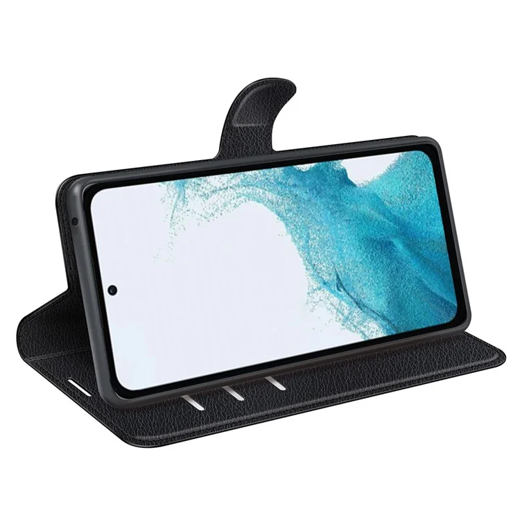 For Samsung Galaxy A54 5G Litchi Texture Anti-drop Cell Phone Cover PU Leather + TPU Folio Flip Magnetic Clasp Stand Wallet Phone Case - Black-Cellmalls
