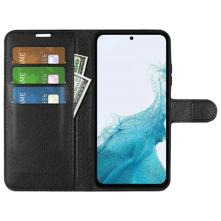 For Samsung Galaxy A54 5G Litchi Texture Anti-drop Cell Phone Cover PU Leather + TPU Folio Flip Magnetic Clasp Stand Wallet Phone Case - Black-Cellmalls