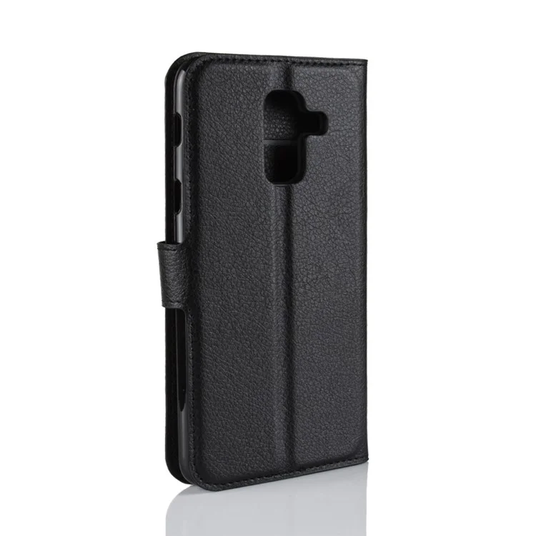 Litchi Skin PU Leather Magnetic Wallet Stand Case for Samsung Galaxy A6+ (2018) - Black-Cellmalls
