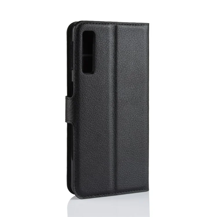 Litchi Skin PU Leather Protection Phone Shell for Samsung Galaxy A7 (2018) with Wallet Stand Design - Black-Cellmalls