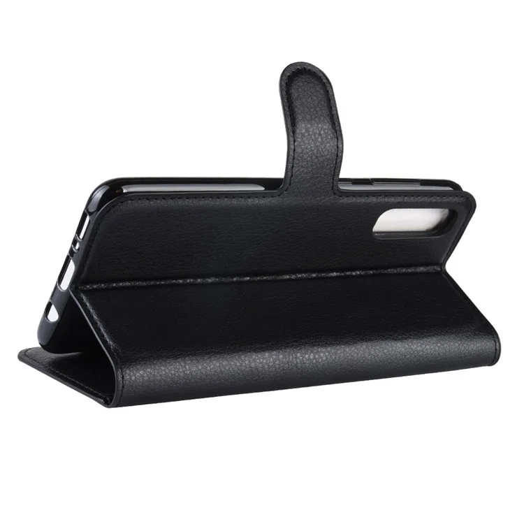 Litchi Skin PU Leather Magnetic Wallet Stand Case for Samsung Galaxy A70 - Black-Cellmalls