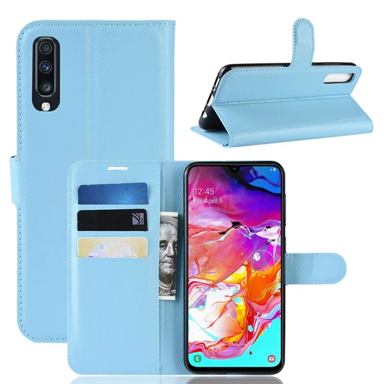 Litchi Skin PU Leather Magnetic Wallet Stand Case for Samsung Galaxy A70 - Black-Cellmalls