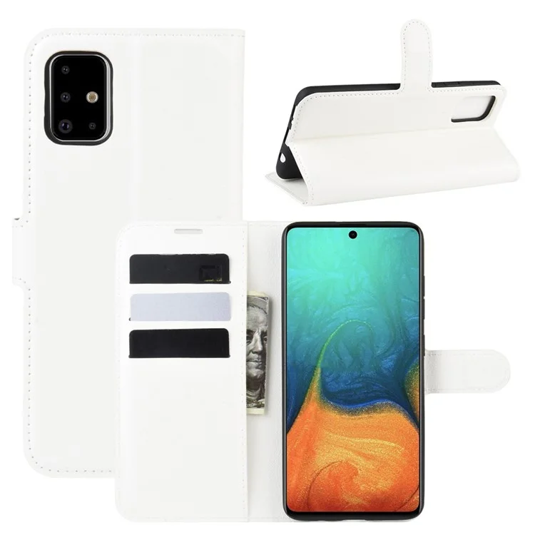 Litchi Skin Leather Wallet Case for Samsung Galaxy A71 Adjustable Stand Design Phone Case - White-Cellmalls