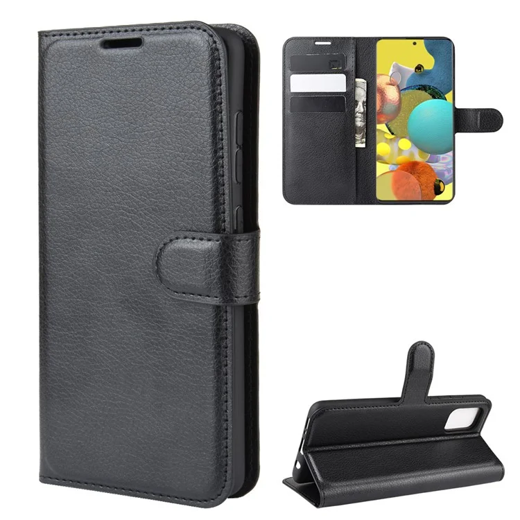 Litchi Surface with Wallet Leather Stand Case for Samsung Galaxy A51 5G SM-A516 - Black-Cellmalls