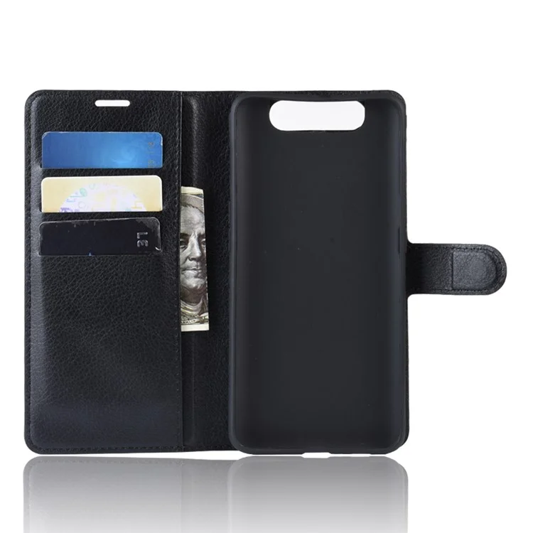 Litchi Skin Wallet Leather Stand Case for Samsung Galaxy A80 / A90 - Black-Cellmalls