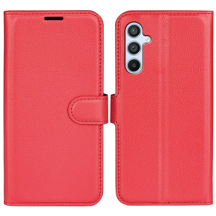 For Samsung Galaxy A54 5G Litchi Texture Anti-drop Cell Phone Cover PU Leather + TPU Folio Flip Magnetic Clasp Stand Wallet Phone Case - Black-Cellmalls