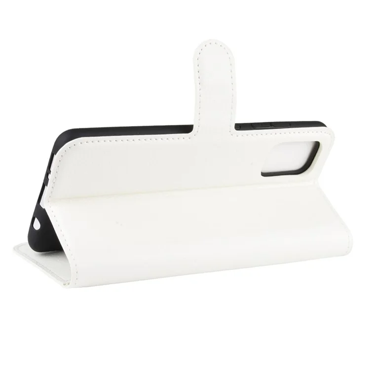 Litchi Skin Leather Wallet Case for Samsung Galaxy A71 Adjustable Stand Design Phone Case - White-Cellmalls