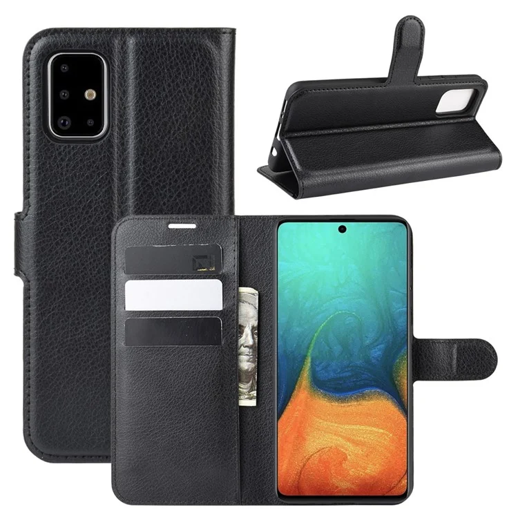 Litchi Skin Leather Wallet Case for Samsung Galaxy A71 Adjustable Stand Design Phone Case - White-Cellmalls