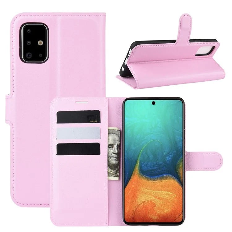 Litchi Skin Leather Wallet Case for Samsung Galaxy A71 Adjustable Stand Design Phone Case - White-Cellmalls