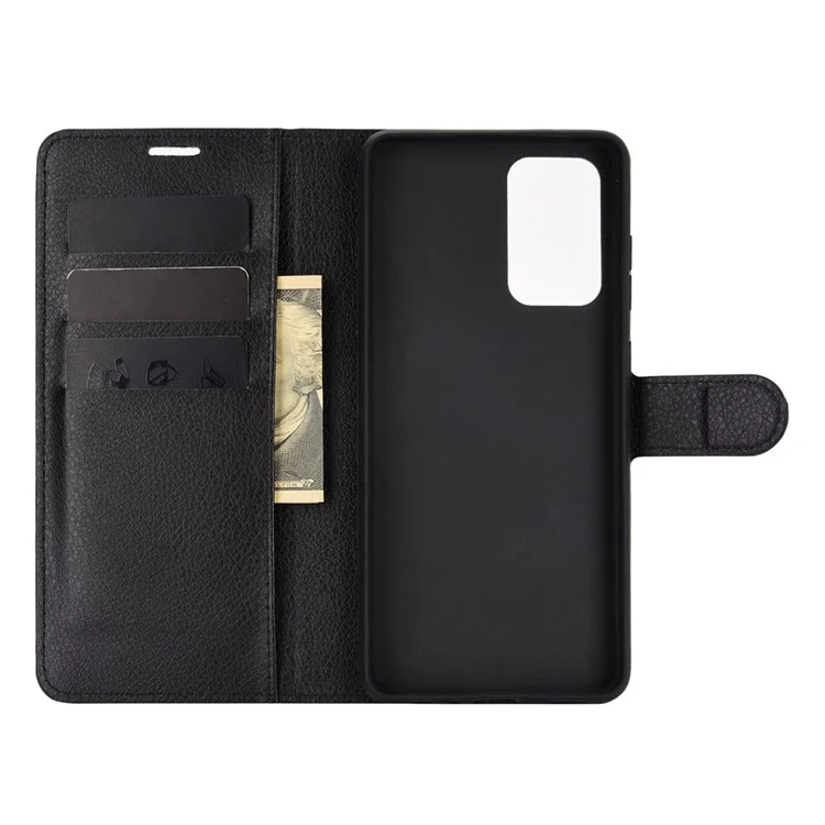 Wallet Stand Design Litchi Texture Leather Phone Cover for Samsung Galaxy A72 4G / 5G - Black-Cellmalls