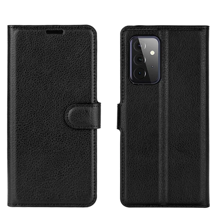 Wallet Stand Design Litchi Texture Leather Phone Cover for Samsung Galaxy A72 4G / 5G - Black-Cellmalls