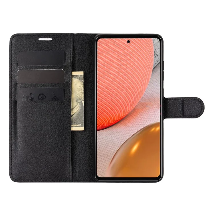 Wallet Stand Design Litchi Texture Leather Phone Cover for Samsung Galaxy A72 4G / 5G - Black-Cellmalls