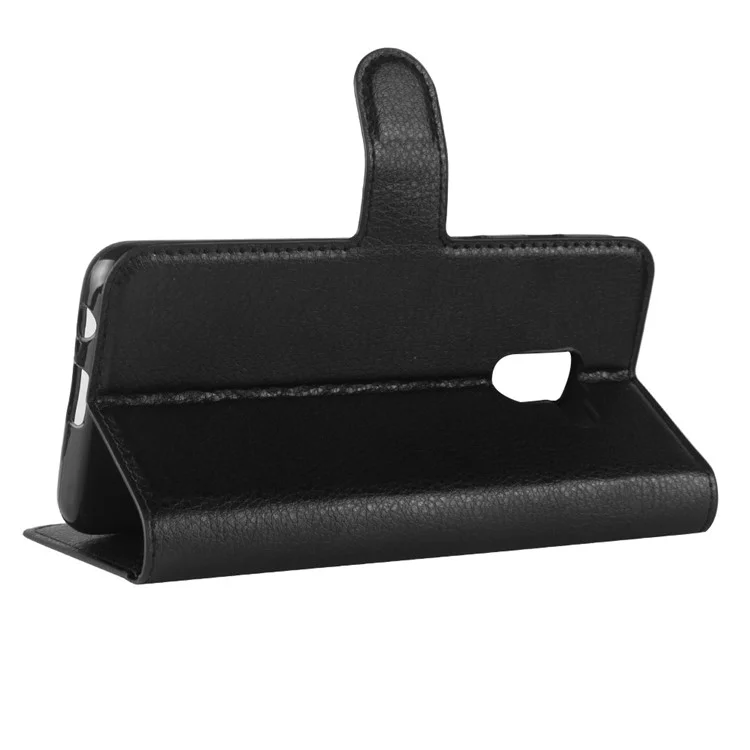 Litchi Skin PU Leather Wallet Stand Mobile Phone Case with Magnet for Samsung Galaxy A8 (2018) - Black-Cellmalls