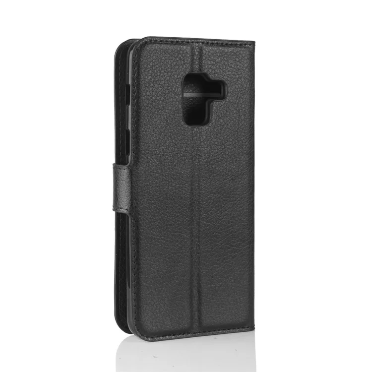 Litchi Skin PU Leather Wallet Stand Mobile Phone Case with Magnet for Samsung Galaxy A8 (2018) - Black-Cellmalls