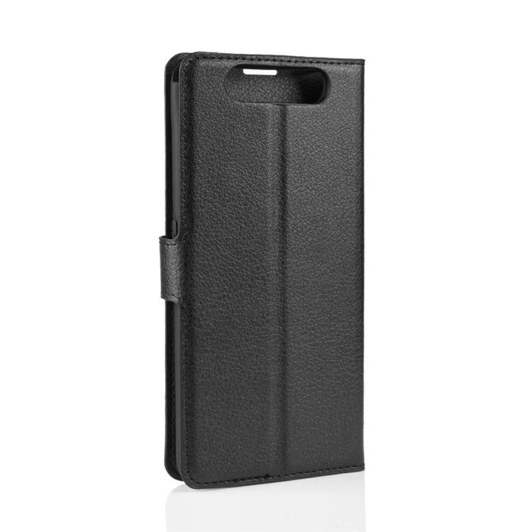 Litchi Skin Wallet Leather Stand Case for Samsung Galaxy A80 / A90 - Black-Cellmalls