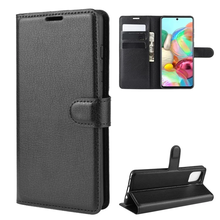 Litchi Skin Wallet Flip Leather Case for Galaxy A81 / Note 10 Lite / M60s - Black-Cellmalls