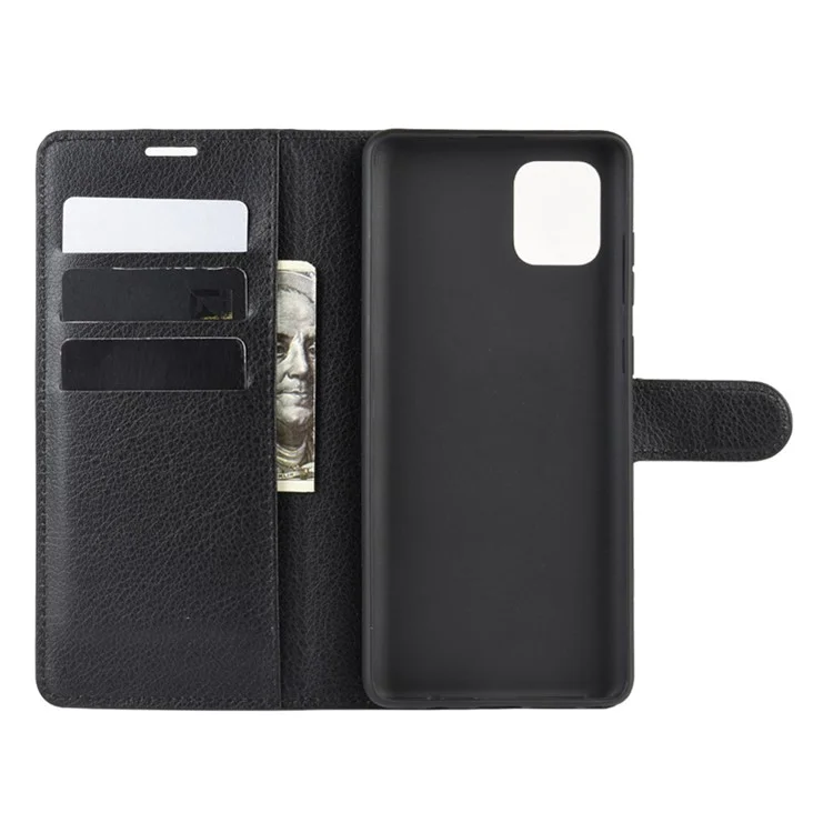 Litchi Skin Wallet Flip Leather Case for Galaxy A81 / Note 10 Lite / M60s - Black-Cellmalls