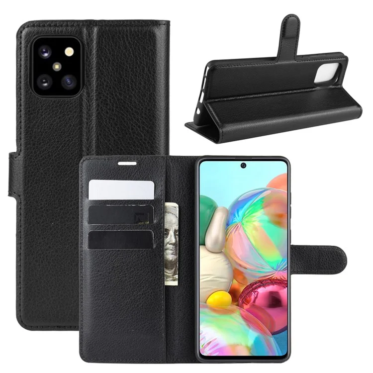 Litchi Skin Wallet Flip Leather Case for Galaxy A81 / Note 10 Lite / M60s - Black-Cellmalls