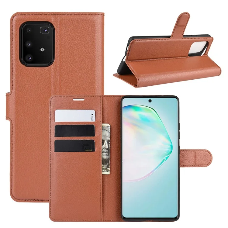 Litchi Skin Wallet Leather Stand Case for Samsung Galaxy A91 / M80s / S10 Lite - Black-Cellmalls