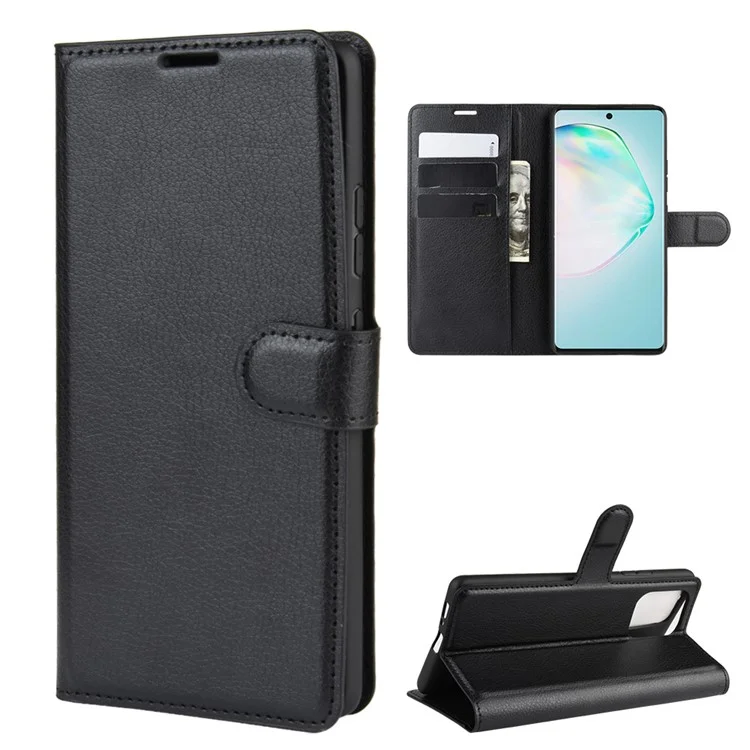 Litchi Skin Wallet Leather Stand Case for Samsung Galaxy A91 / M80s / S10 Lite - Black-Cellmalls